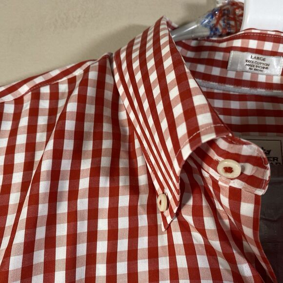 Peter Millar Dress Shirt Red Gingham Plaid Button Men Large Weekender Finish - Picture 6 of 13